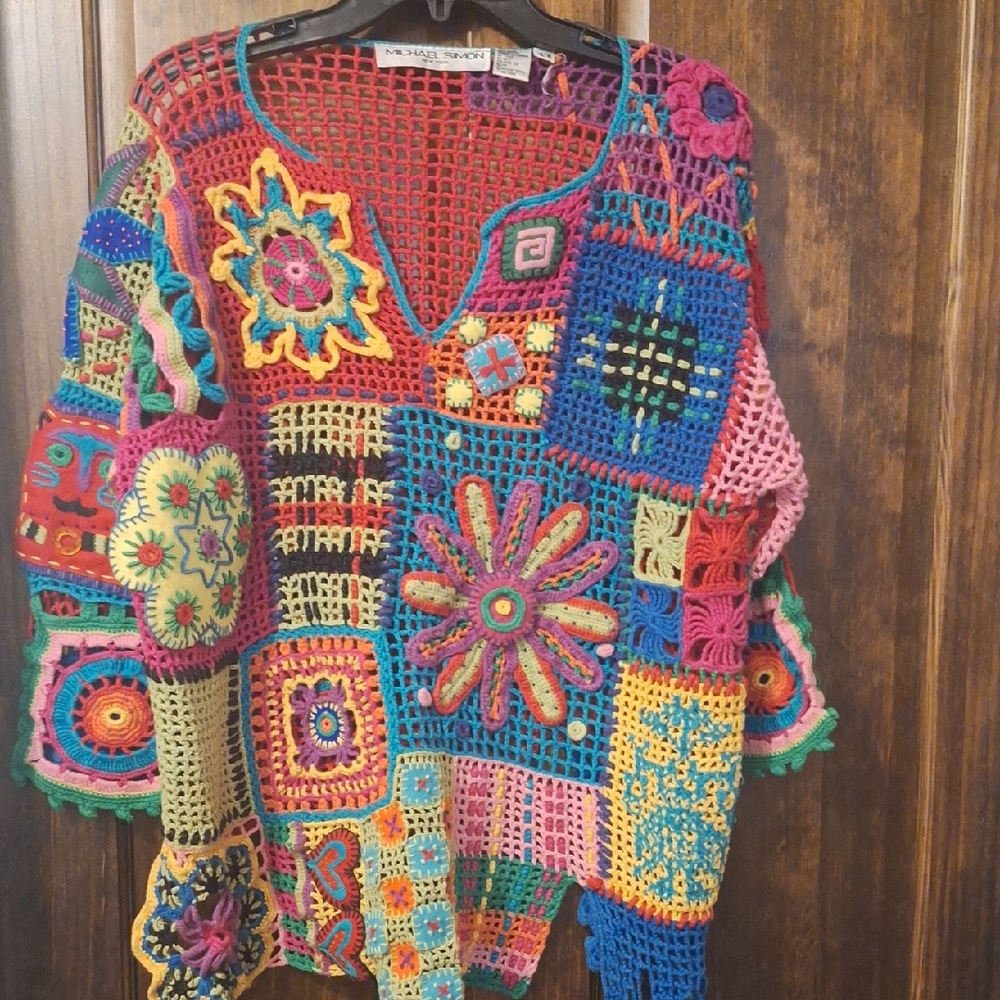 Michael Simon Red and Purple Crochet Top